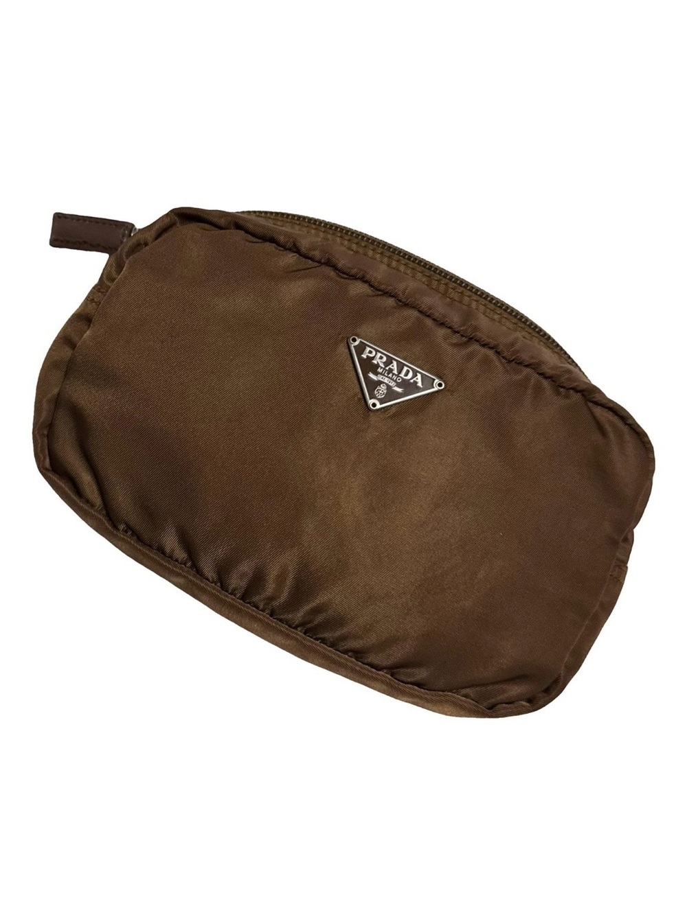 Prada AUTHENTIC Vintage Nylon Brown Logo Triangle Pouch Cosmetic Case Makeup Bag